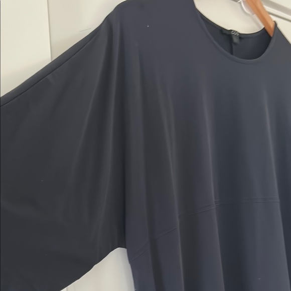 COS Dark Blue mixed fabric dress with curved hem - Picture 6 of 10